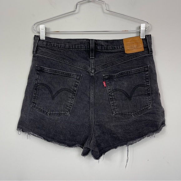 Levi’s Premium Ribcage Denim Shorts Washed Black Bayou High Waisted Plus Size 32 - Picture 9 of 16